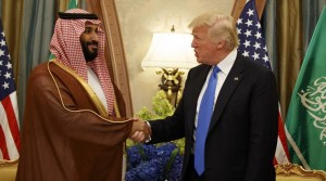 FILE- In this Saturday, May 20, 2017 file photo, U.S. President Donald Trump, right, shakes hands with Saudi Deputy Crown Prince and Defense Minister Mohammed bin Salman during a bilateral meeting, in Riyadh. Mohammed bin Salman was named crown prince in a sudden royal shake-up in Saudi Arabia early on Wednesday, June 21, 2017,  but that is just the latest wild card in days of head-spinning developments in the typically staid Gulf, including the unexpected cutting off of nominal ally Qatar from the powerful Gulf Cooperation Council and Iran firing a missile into Syria for the first time, targeting Islamic State militants.  (AP Photo/Evan Vucci, File)